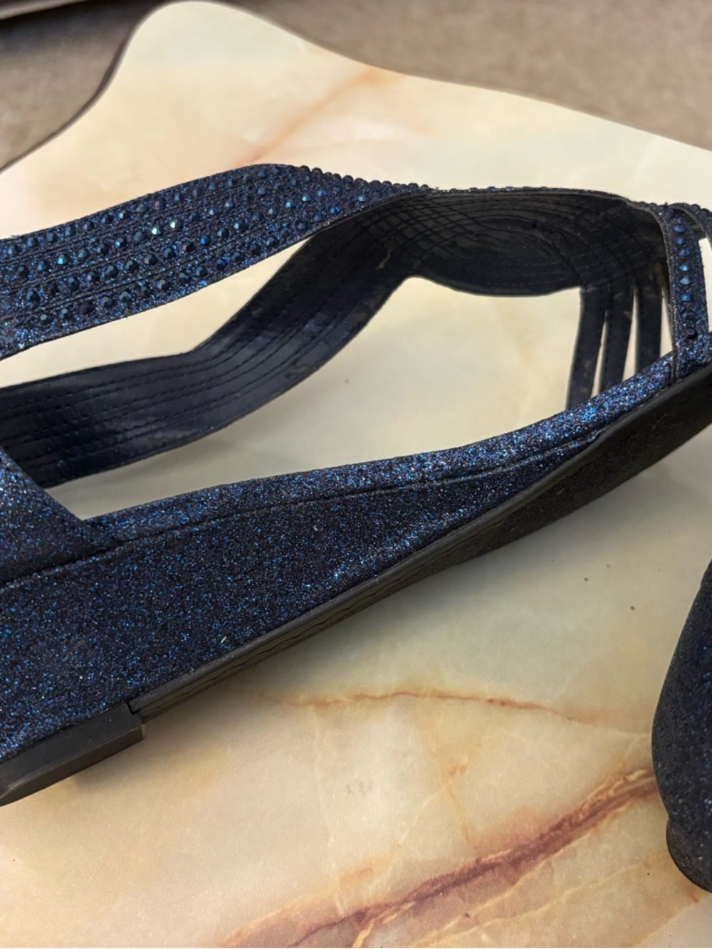 Charter Club Blue Ginifur Wedge Sandals-  Strappy, Back Zip-SPARKLE Sz 11- NEW! - Picture 5 of 10